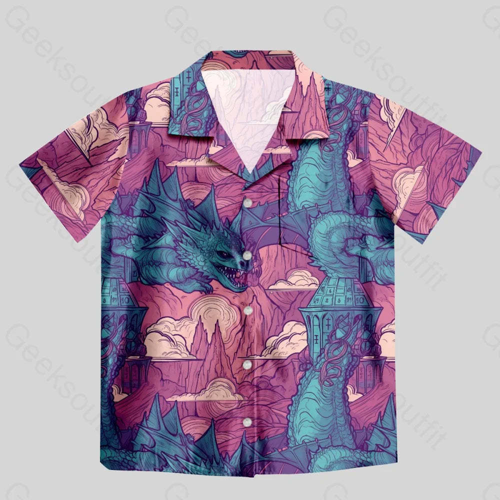 DND Dragon Pattern Button Up Pocket Shirt - Geeksoutfit