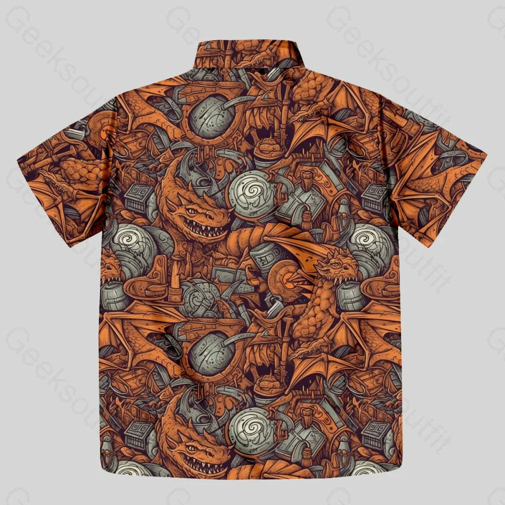 DND Dragon Vintage Pattern Button Up Pocket Shirt - Geeksoutfit