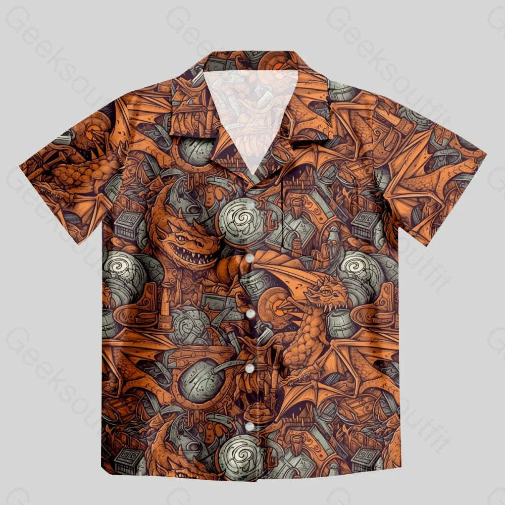 DND Dragon Vintage Pattern Button Up Pocket Shirt - Geeksoutfit