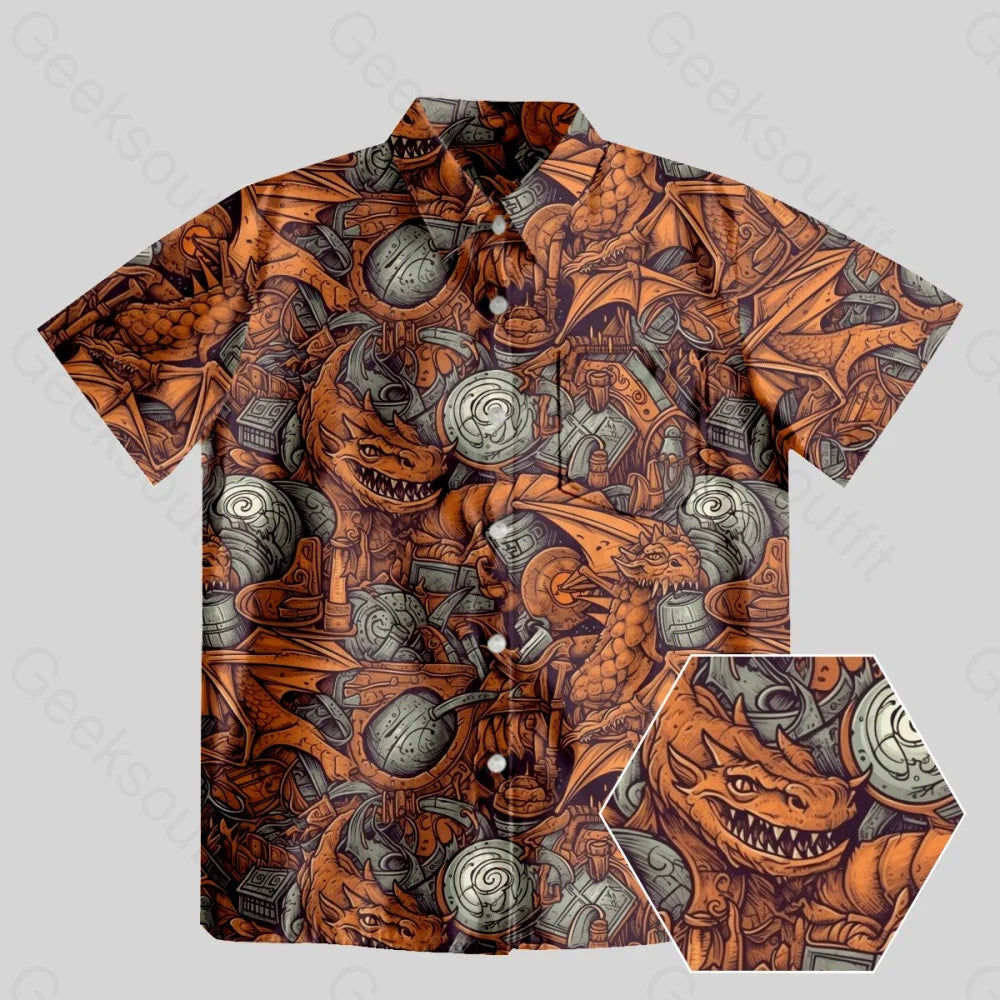 DND Dragon Vintage Pattern Button Up Pocket Shirt - Geeksoutfit