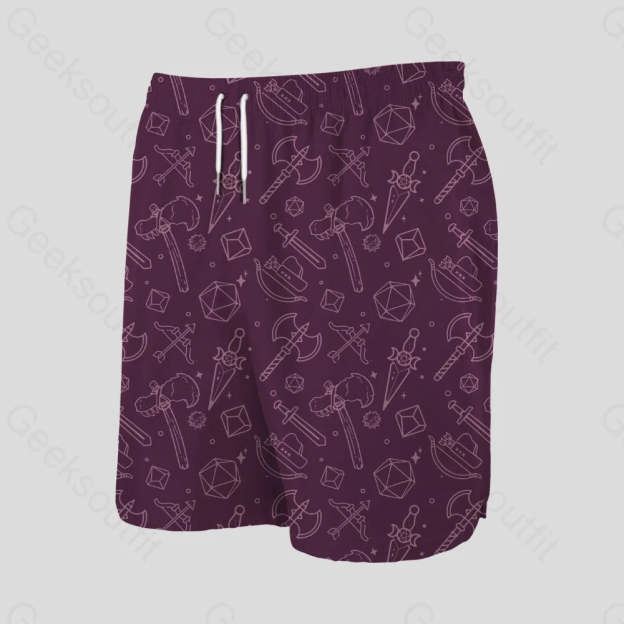 DND Medieval Weapons Wine Red Geeky Drawstring Shorts - Geeksoutfit