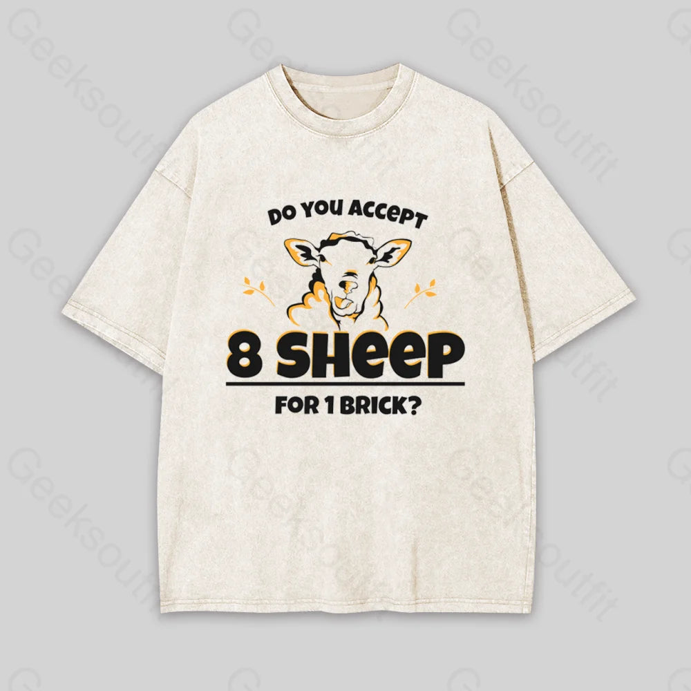 Do You Accept 8 Sheep Geek Washed T-Shirt Apricot / S