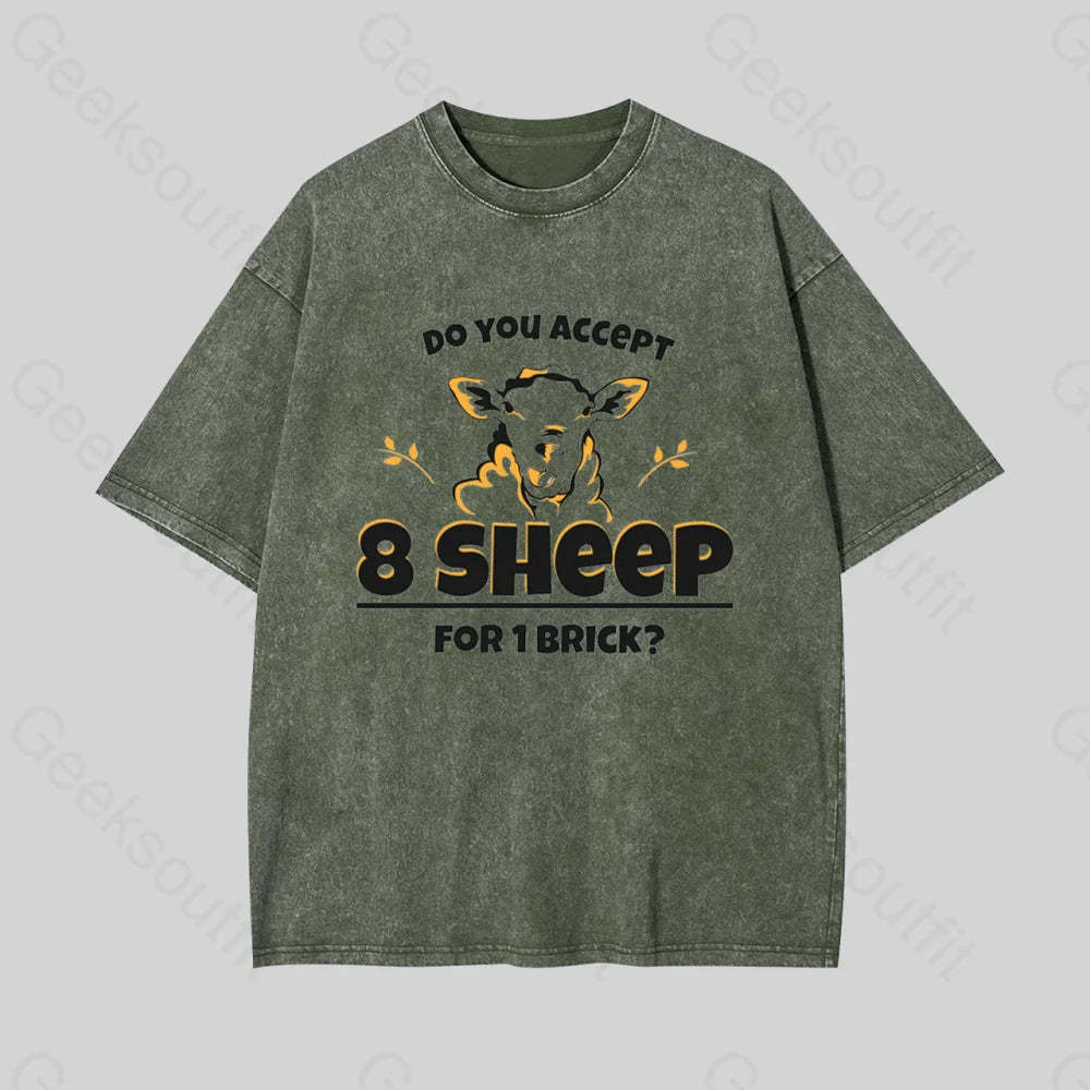 Do You Accept 8 Sheep Geek Washed T-Shirt Armygreen / S