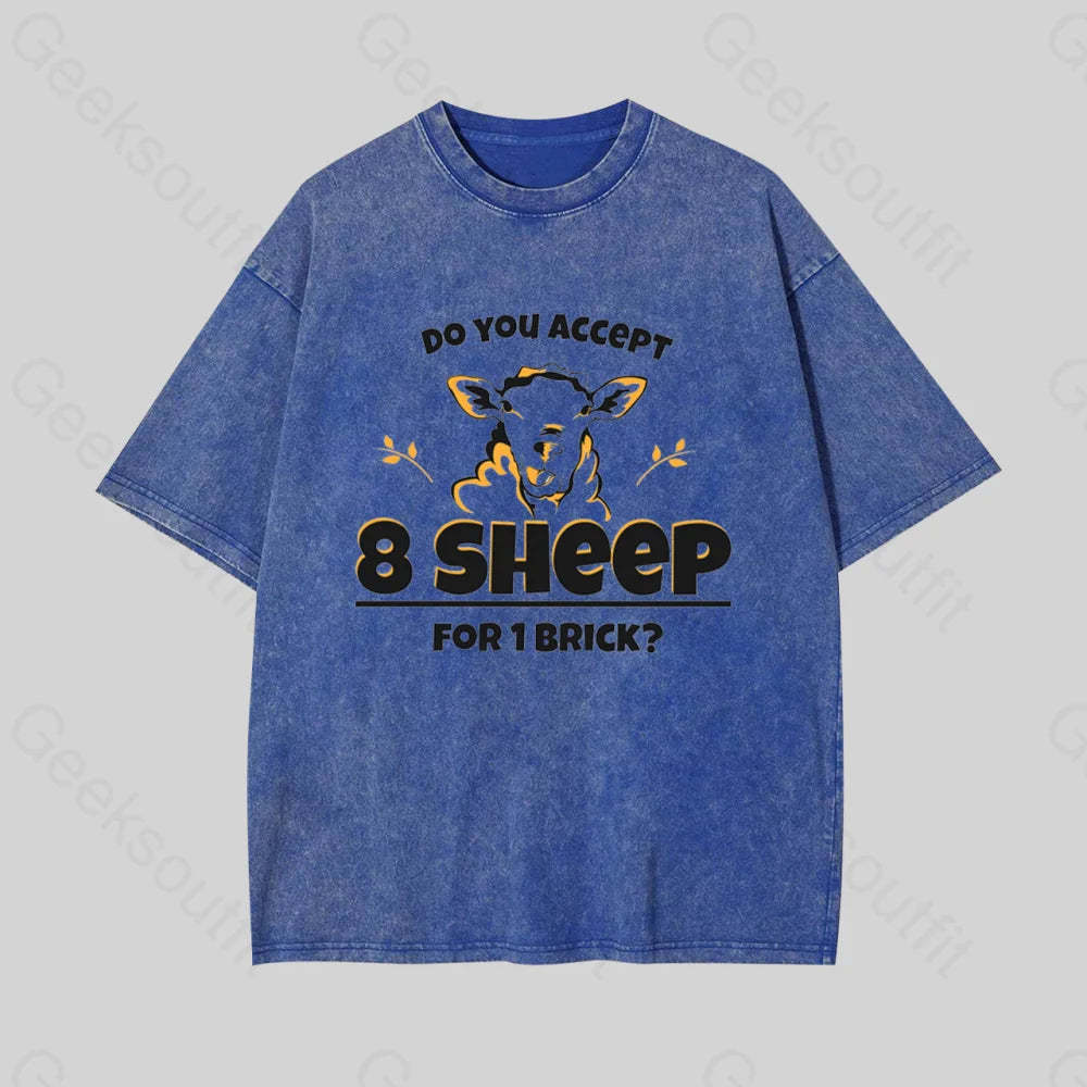 Do You Accept 8 Sheep Geek Washed T-Shirt Blue / S