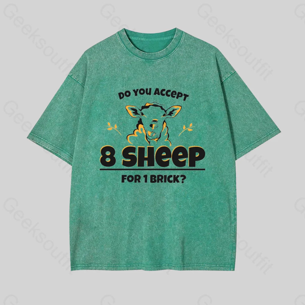 Do You Accept 8 Sheep Geek Washed T-Shirt Grass Green / S