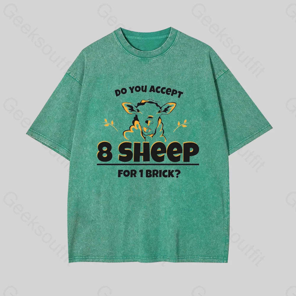 Do You Accept 8 Sheep Geek Washed T-Shirt Grass Green / S