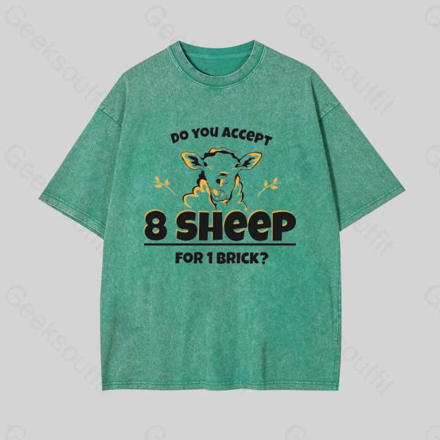 Do You Accept 8 Sheep Geek Washed T-Shirt Grass Green / S