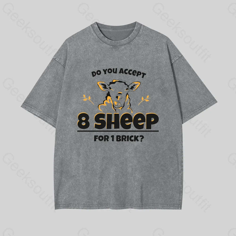 Do You Accept 8 Sheep Geek Washed T-Shirt Grey / S