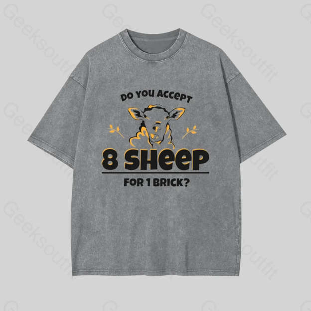 Do You Accept 8 Sheep Geek Washed T-Shirt Grey / S