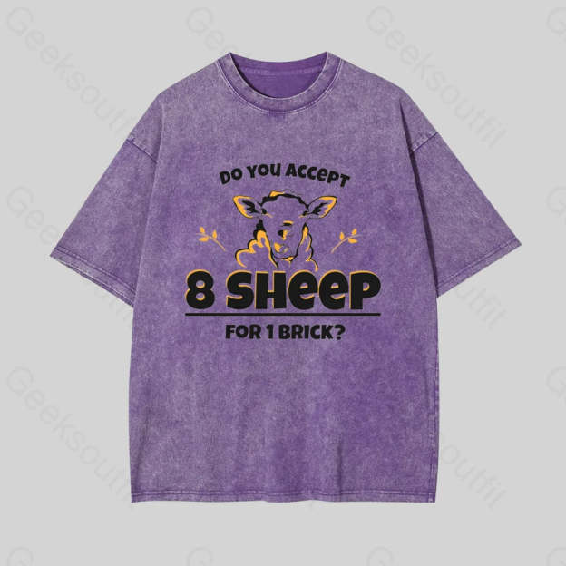 Do You Accept 8 Sheep Geek Washed T-Shirt Purple / S