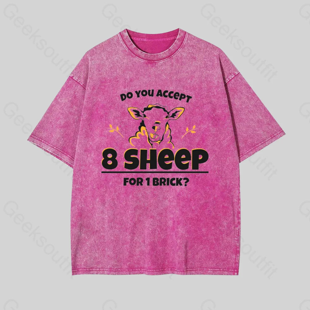 Do You Accept 8 Sheep Geek Washed T-Shirt Rose Red / S