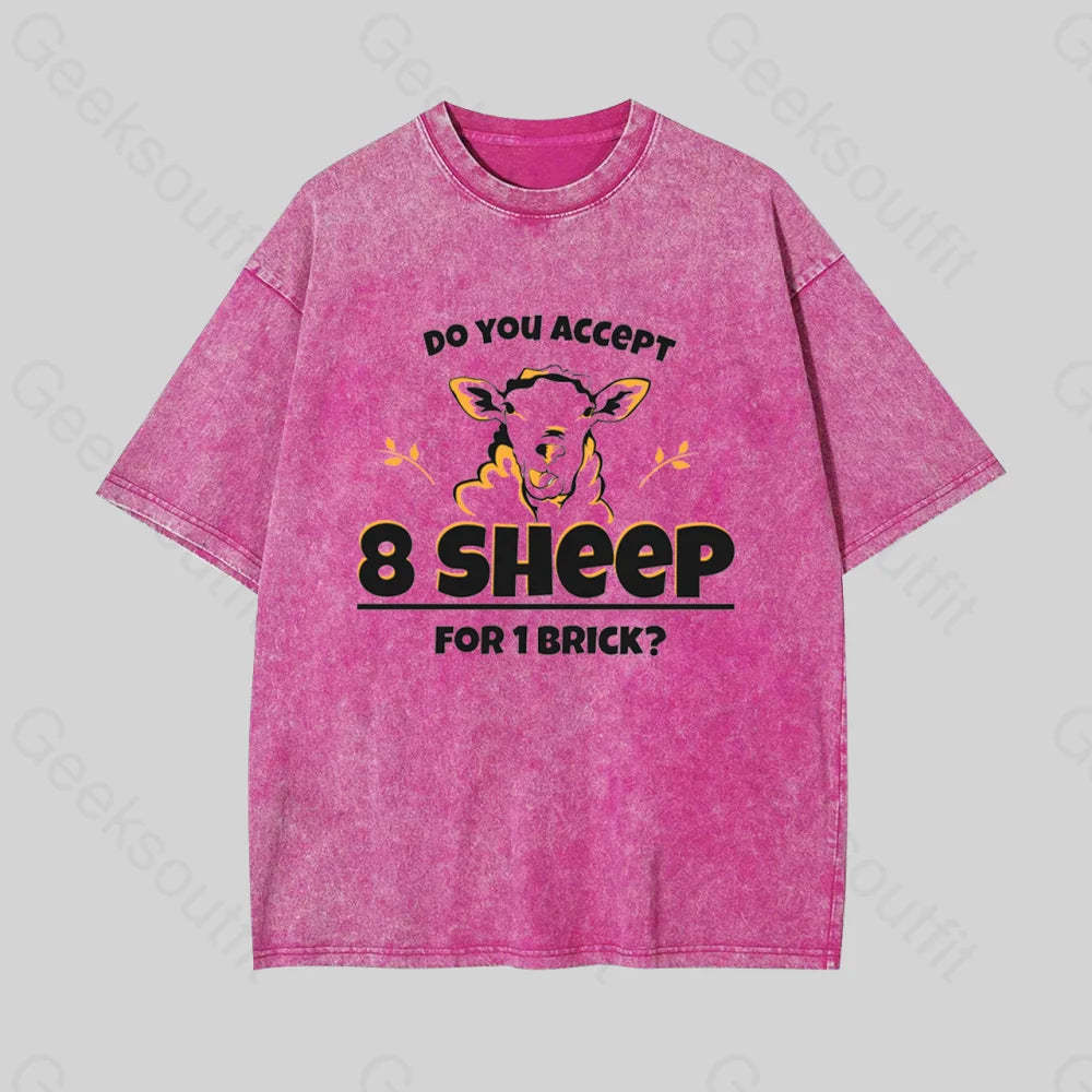Do You Accept 8 Sheep Geek Washed T-Shirt Rose Red / S