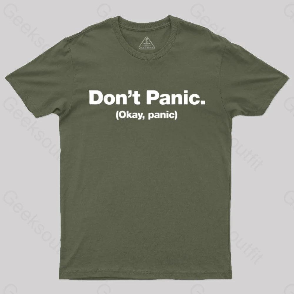 Don’t Panic Geek T-Shirt Army Green / S