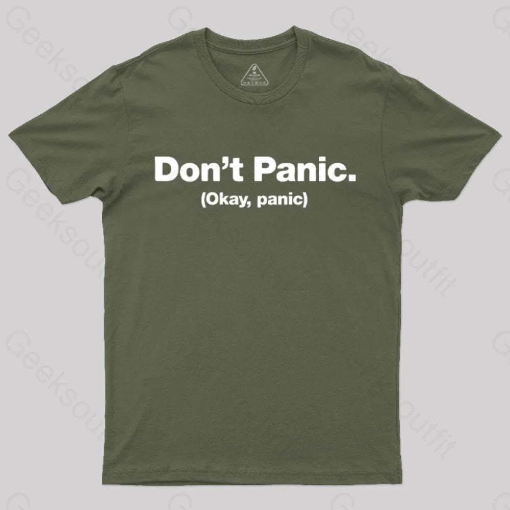 Don’t Panic Geek T-Shirt Army Green / S