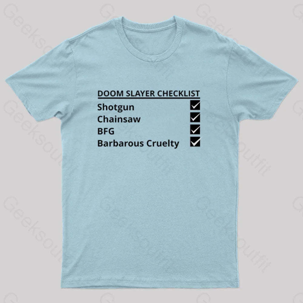 Doom Slayer Checklist Nerd T-Shirt Light Blue / S