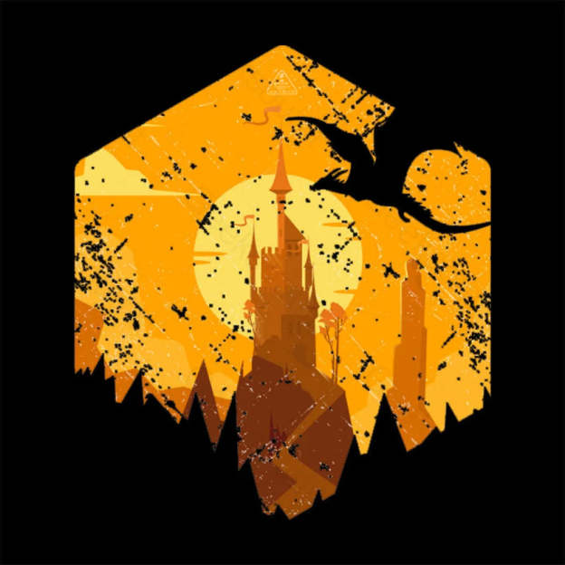 Dragon Flying Over Tall Castle Sunset T-Shirt