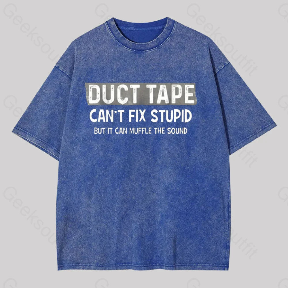 Duct Tape Muffle Stupid Sound Geek Washed T-Shirt Blue / S