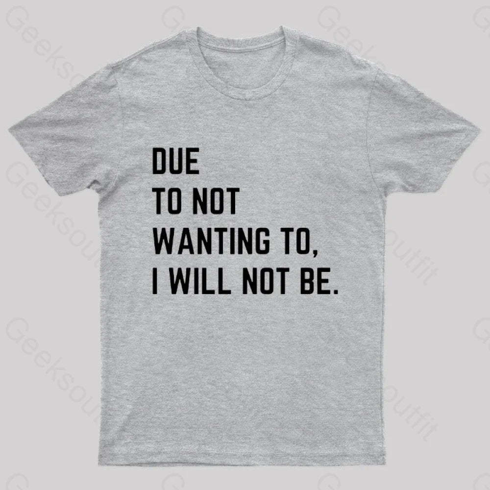 Due To Not Wanting I Will Be Geek T-Shirt Grey / S