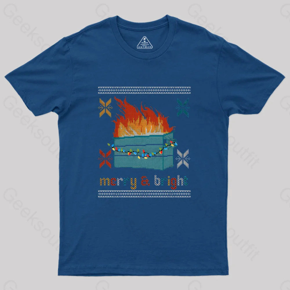 Dumpster Fire - Merry And Bright Geek T-Shirt Navy / S