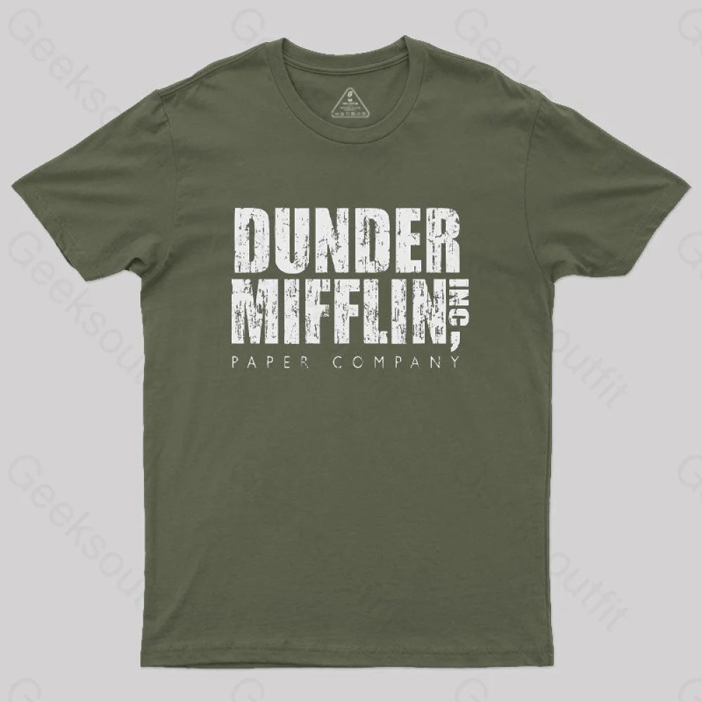 Dunder Mifflin Paper Company Nerd T-Shirt Army Green / S