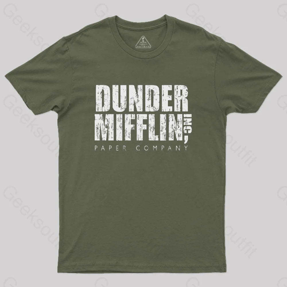Dunder Mifflin Paper Company Nerd T-Shirt Army Green / S
