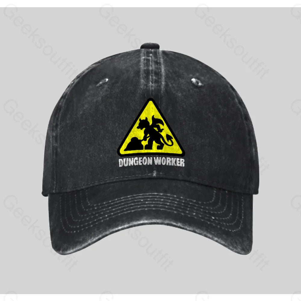 Dungeon Workers Washed Vintage Baseball Cap Black