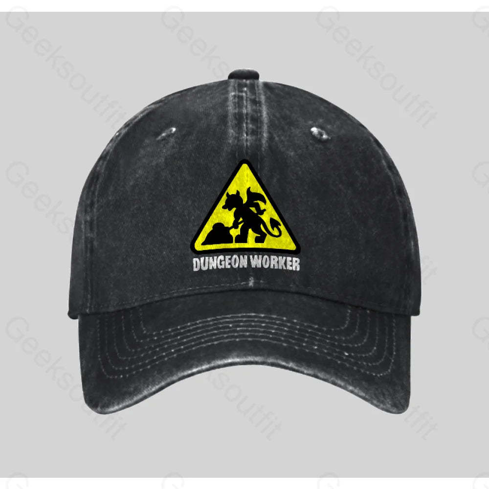 Dungeon Workers Washed Vintage Baseball Cap Black