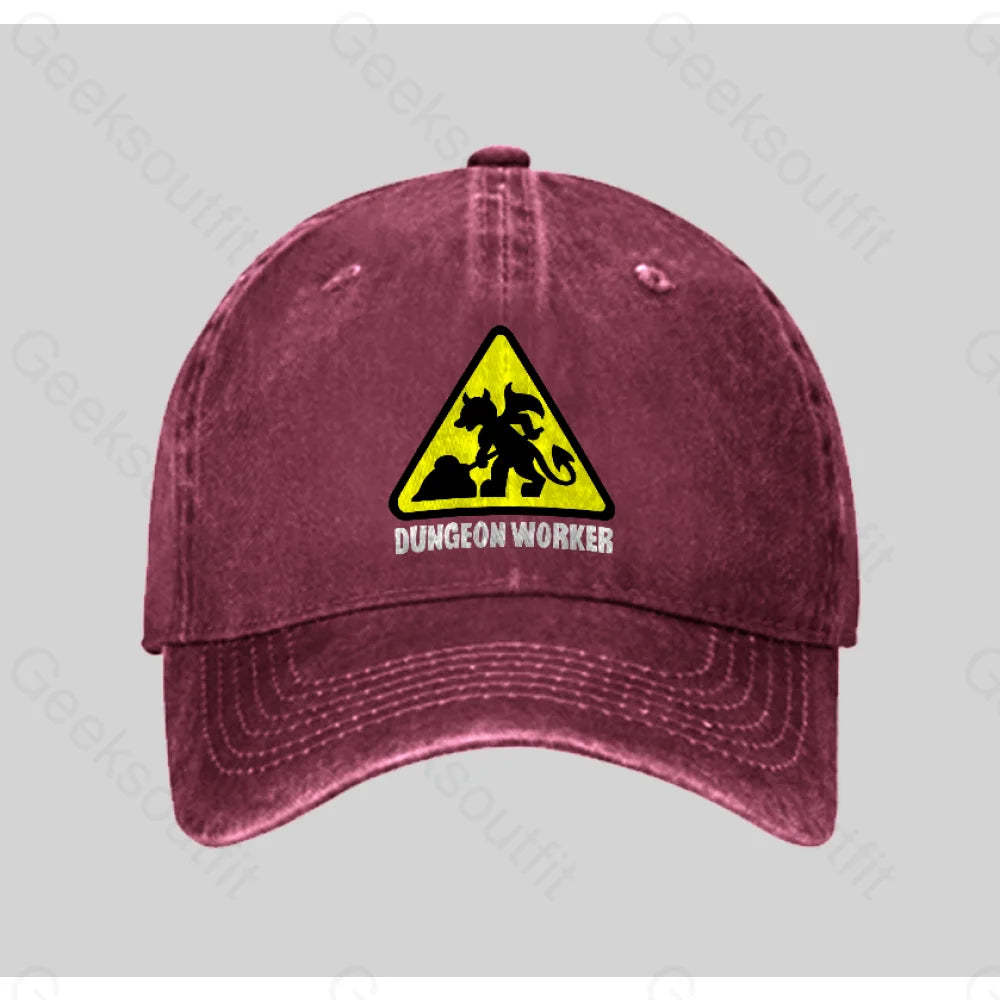Dungeon Workers Washed Vintage Baseball Cap Red