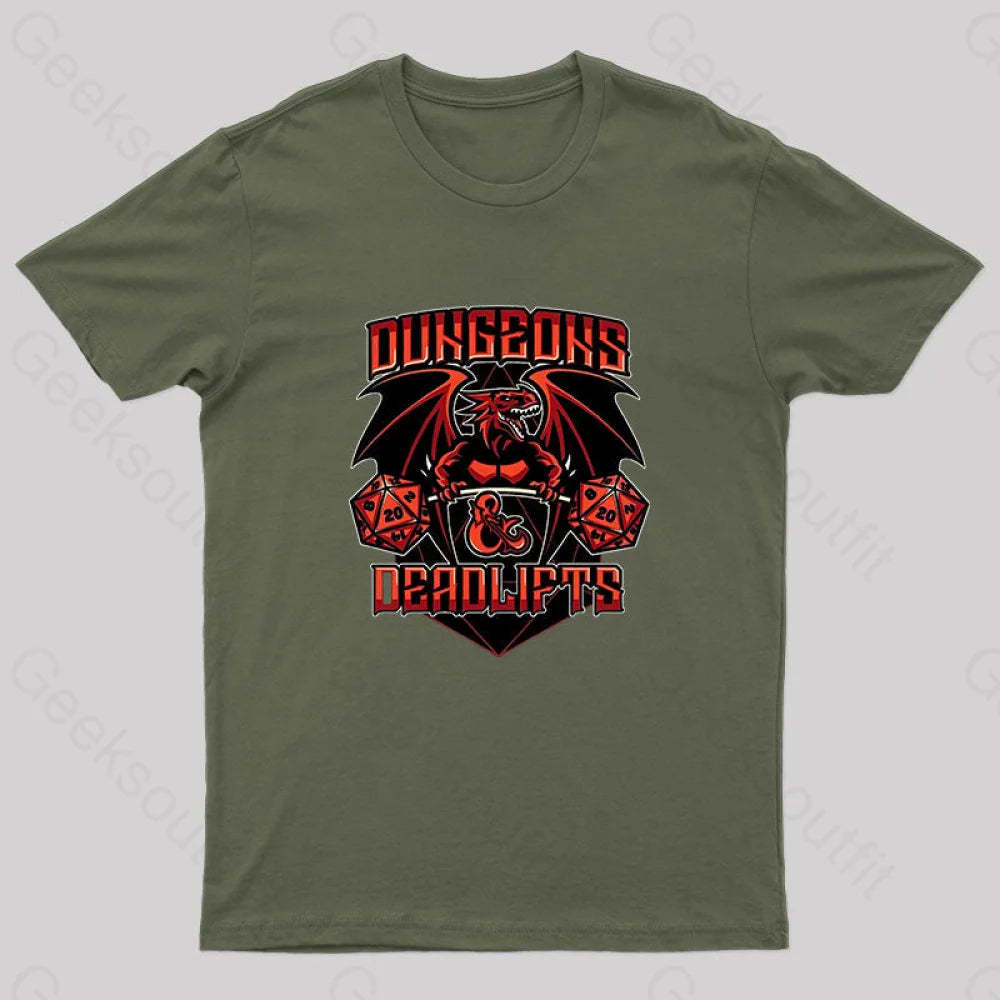 Dungeons And Deadlifts Nerd T-Shirt Army Green / S