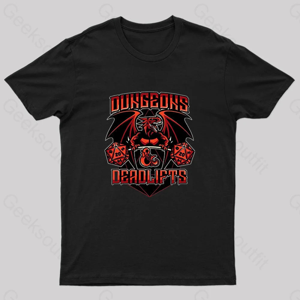 Dungeons And Deadlifts Nerd T-Shirt Black / S