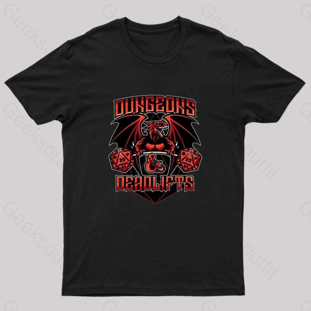 Dungeons And Deadlifts Nerd T-Shirt Black / S