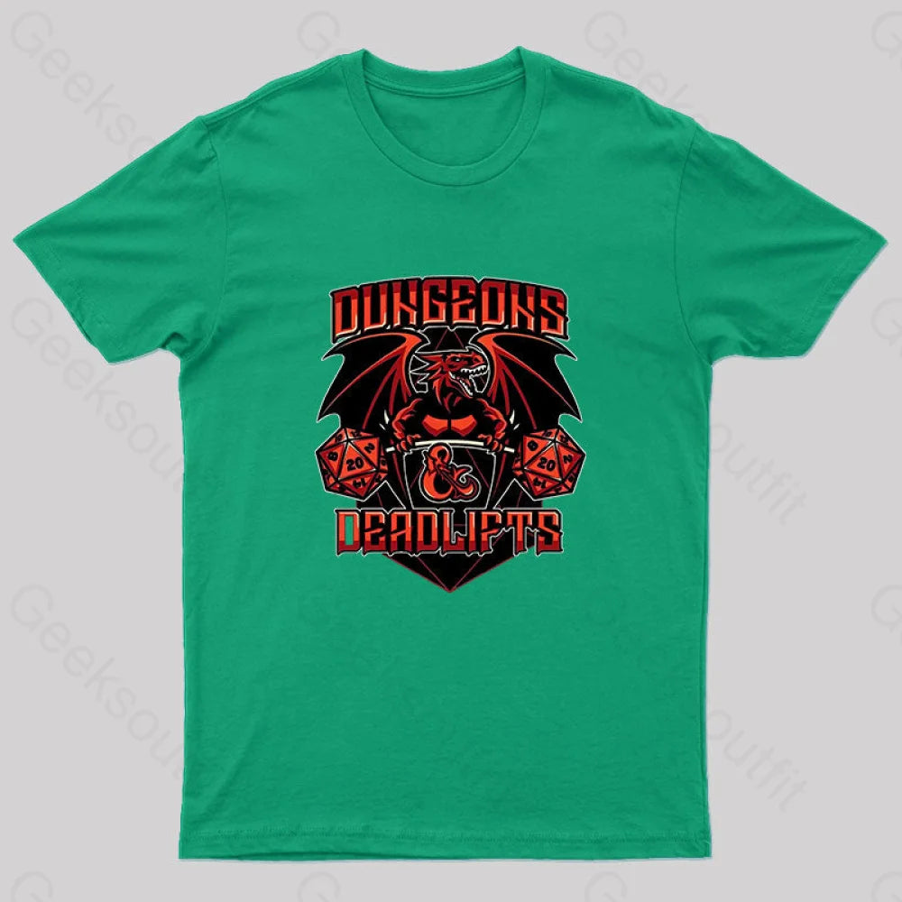 Dungeons And Deadlifts Nerd T-Shirt Green / S