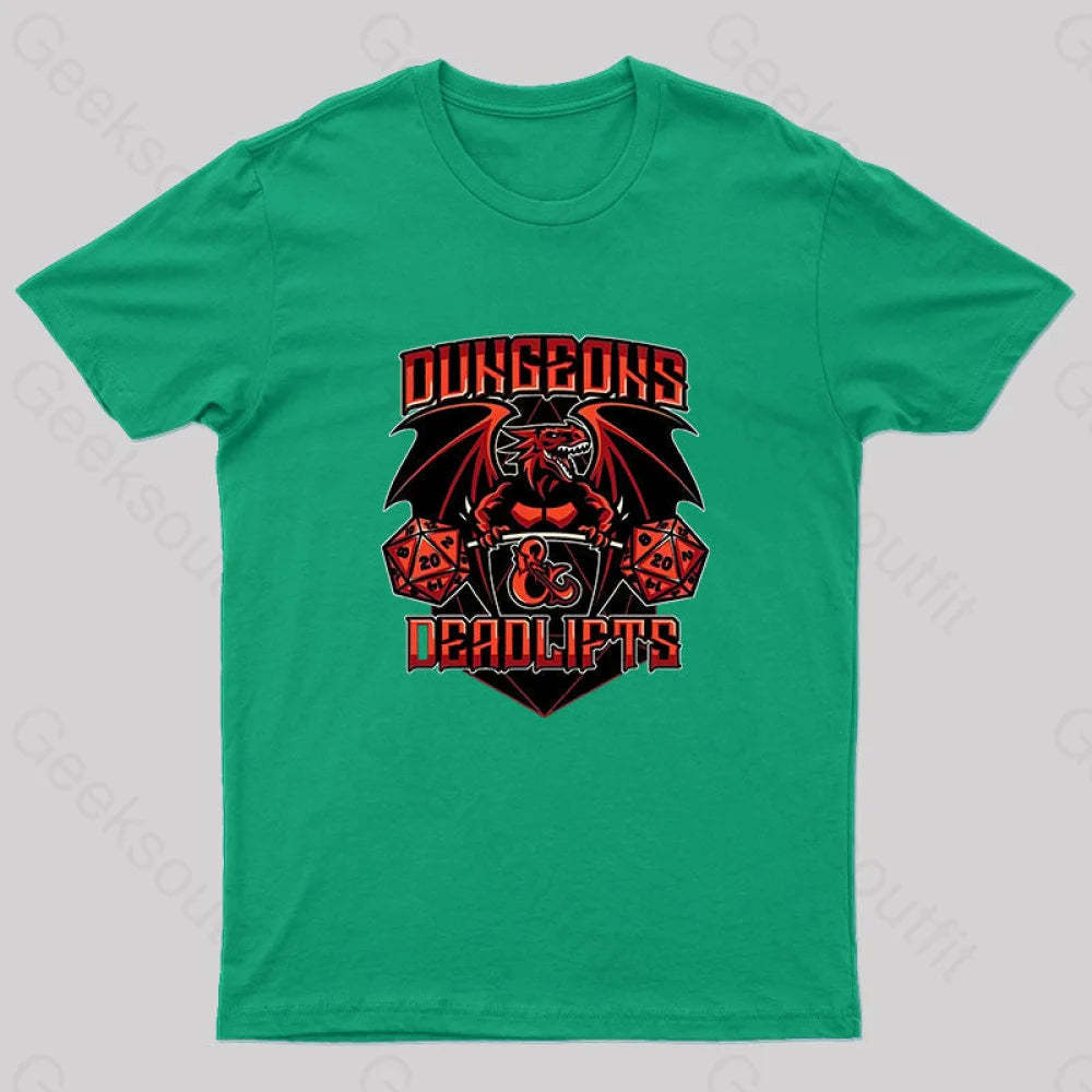Dungeons And Deadlifts Nerd T-Shirt Green / S