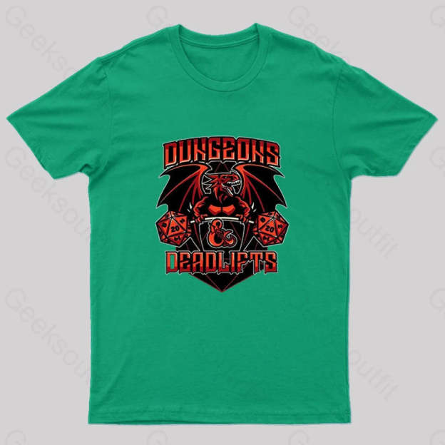 Dungeons And Deadlifts Nerd T-Shirt Green / S