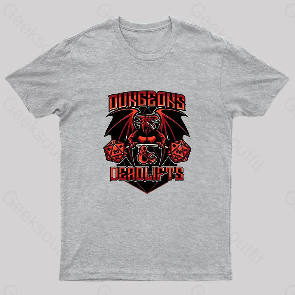 Dungeons And Deadlifts Nerd T-Shirt Grey / S