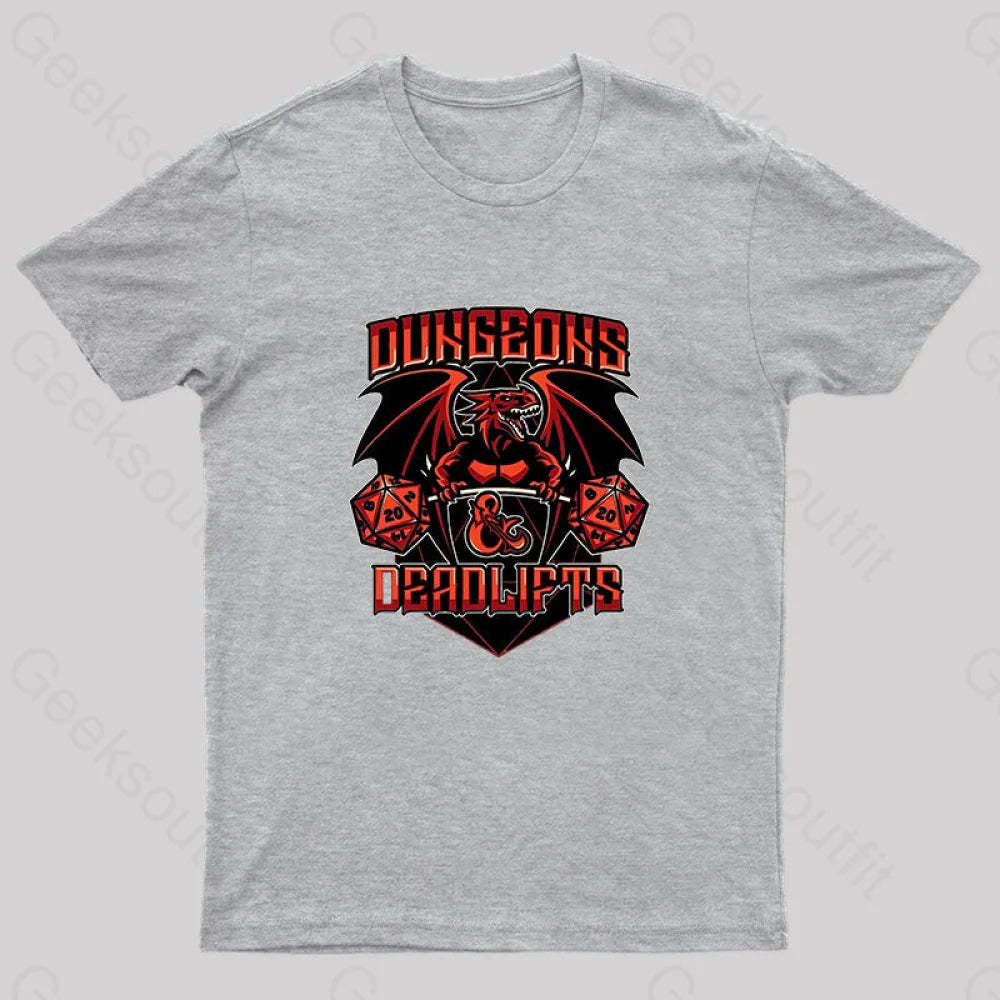 Dungeons And Deadlifts Nerd T-Shirt Grey / S