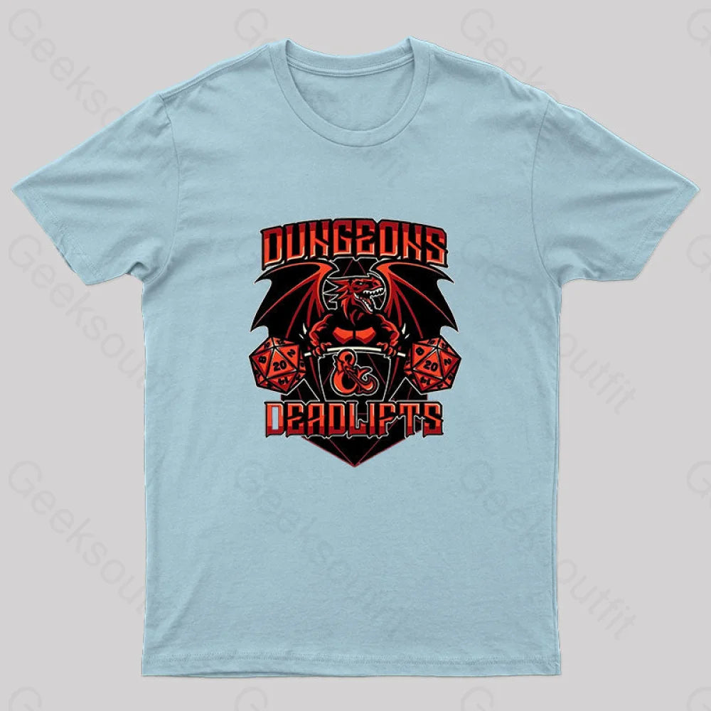 Dungeons And Deadlifts Nerd T-Shirt Light Blue / S