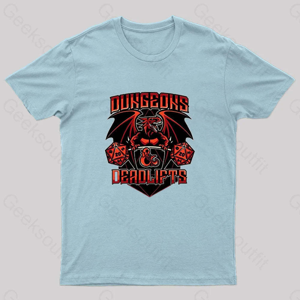 Dungeons And Deadlifts Nerd T-Shirt Light Blue / S