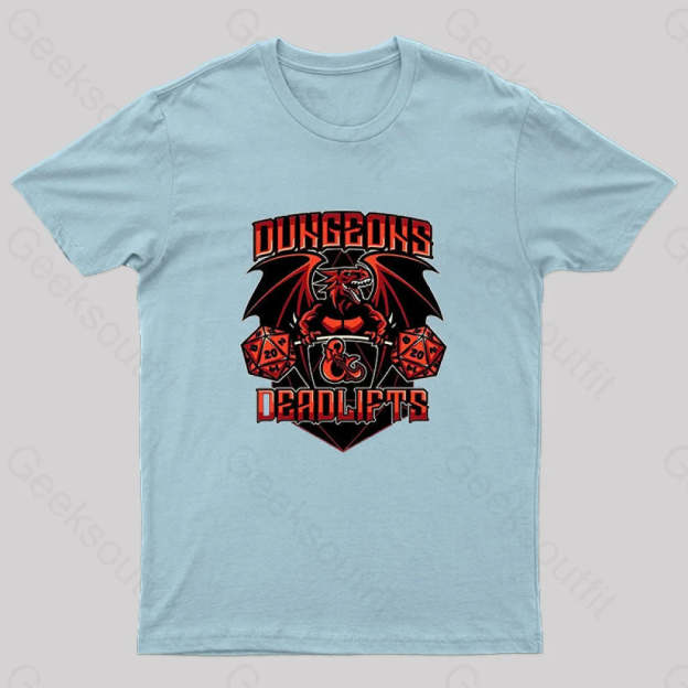 Dungeons And Deadlifts Nerd T-Shirt Light Blue / S