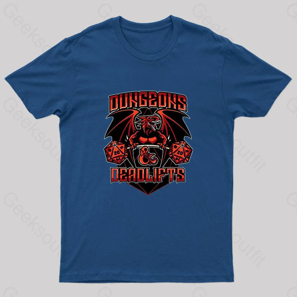 Dungeons And Deadlifts Nerd T-Shirt Navy / S
