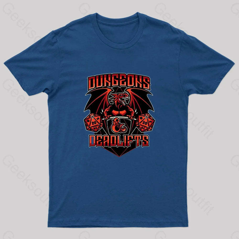 Dungeons And Deadlifts Nerd T-Shirt Navy / S