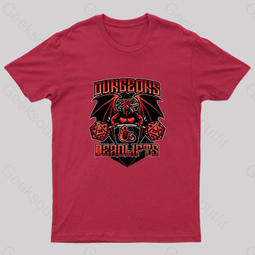 Dungeons And Deadlifts Nerd T-Shirt Red / S