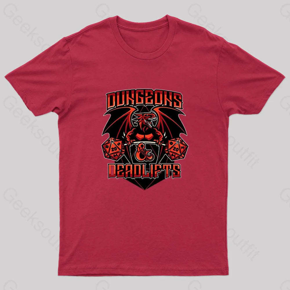 Dungeons And Deadlifts Nerd T-Shirt Red / S