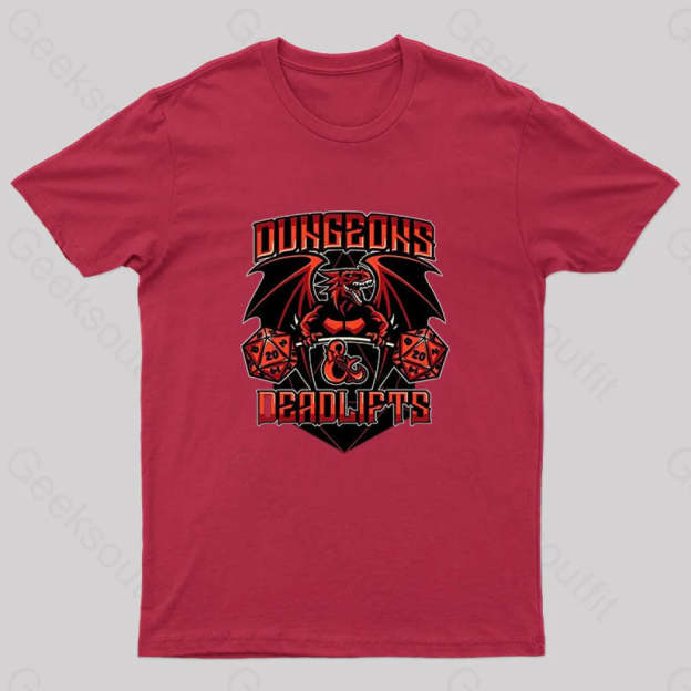 Dungeons And Deadlifts Nerd T-Shirt Red / S