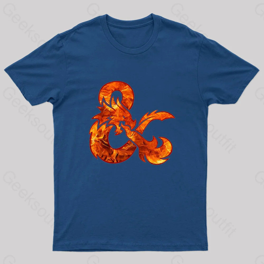 Dungeons And Dragons Fire Logo Nerd T-Shirt Navy / S