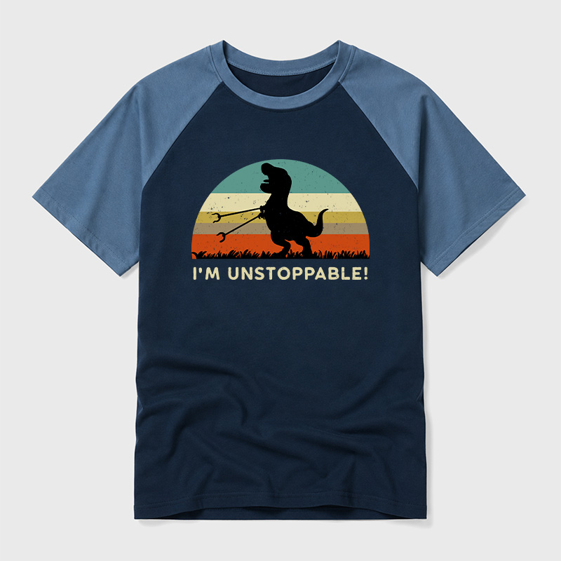 I'm Unstoppable T-Rex Geek Retro Raglan T-Shirt