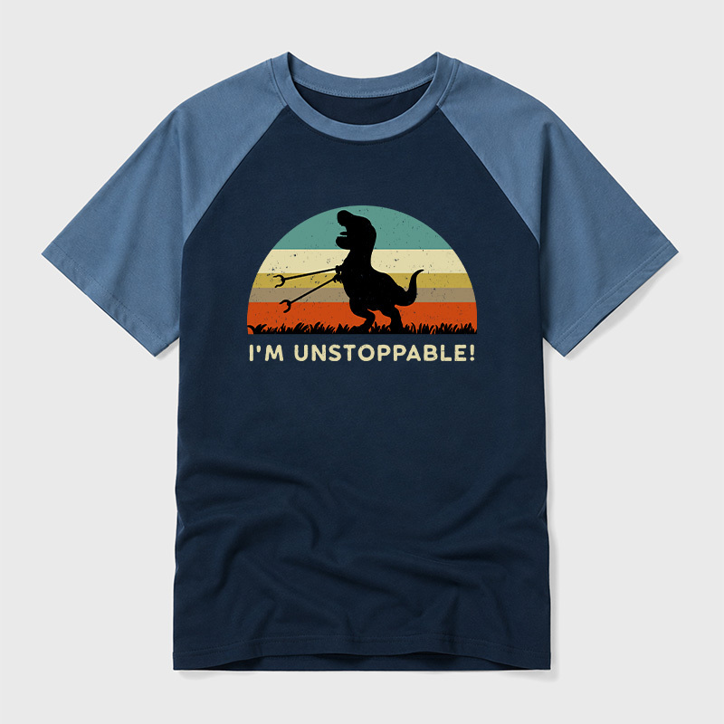 I'm Unstoppable T-Rex Geek Retro Raglan T-Shirt