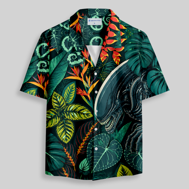 Tropical Leaf Sci-Fi Beast Rainforest Button Up Pocket Shirt