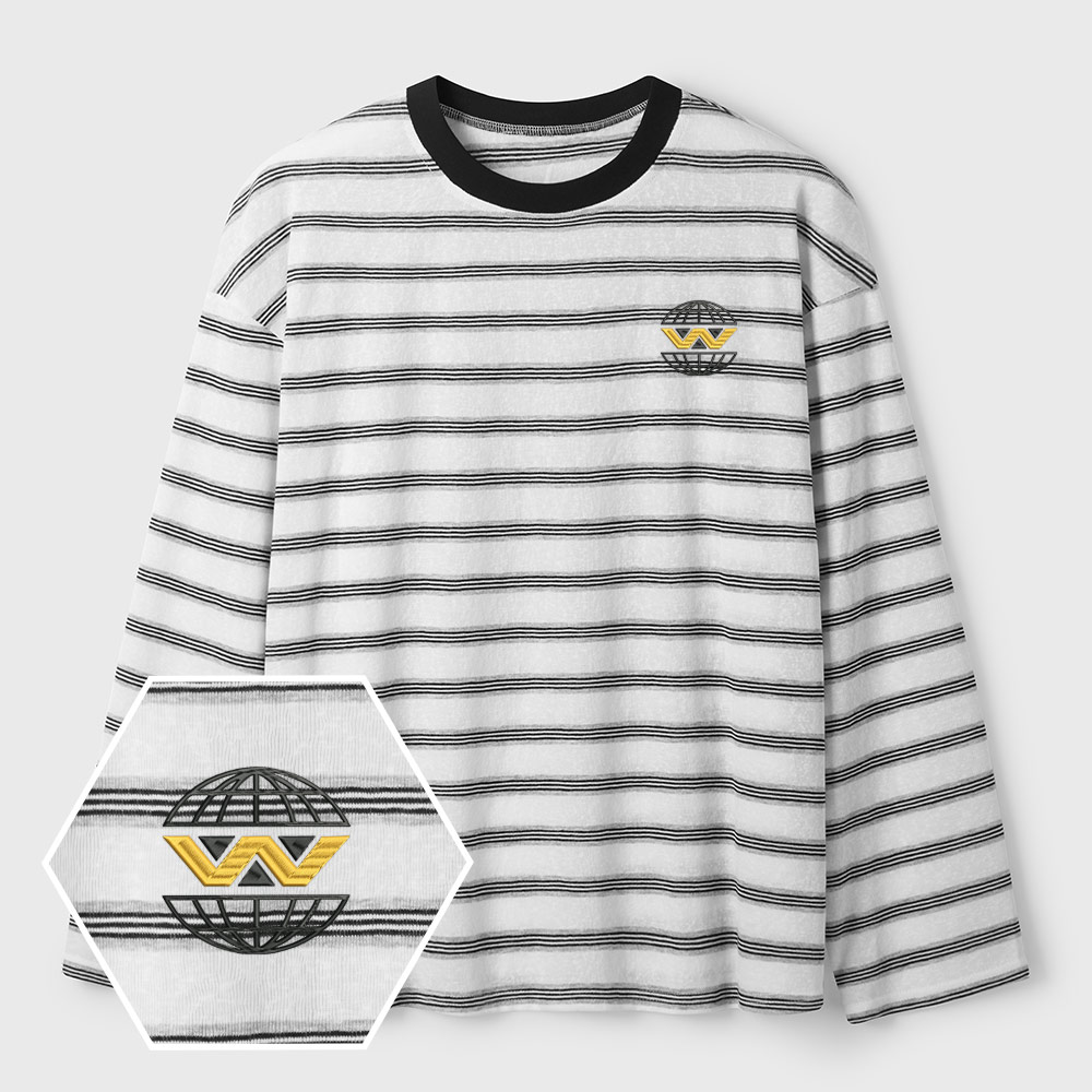 Weyland Yutani Geek Lycra Striped Embroidered Long-Sleeve Shirts