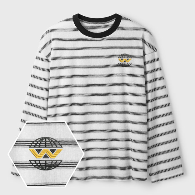 Weyland Yutani Geek Lycra Striped Embroidered Long-Sleeve Shirts
